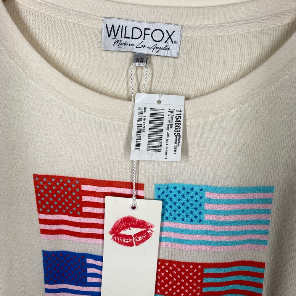 {NWT} Wildfox Flag Print Sweater Beige XS - Picture 4 of 8
